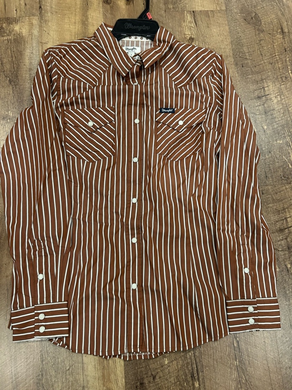 Wrangler Brown and White Striped Western Button-Up Shirt